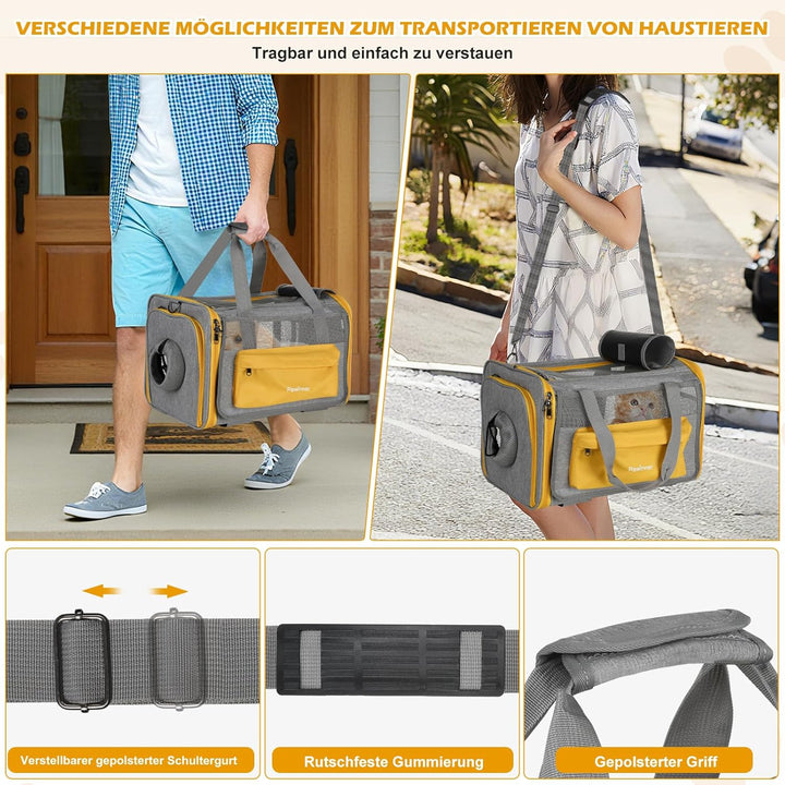 Pawinner Transportbox für Hunde Katze, 45x33x33 cm Katzentransporttasche für Reise & Auto, Faltbar H