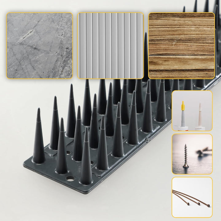 KADAX 48 Stück Vogelabwehr Spikes, Kunststoff, 51x4x3,5 cm, 3-reihig, für Tauben, Katzen, Marder, Za