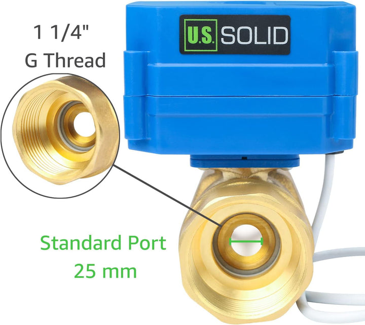 U.S. Solid 1 1/4" Motorkugelhahn Messing 2 Wege Elektrischer Kugelhahn 9–24 V DC, DN32, 2 Drähte, Au