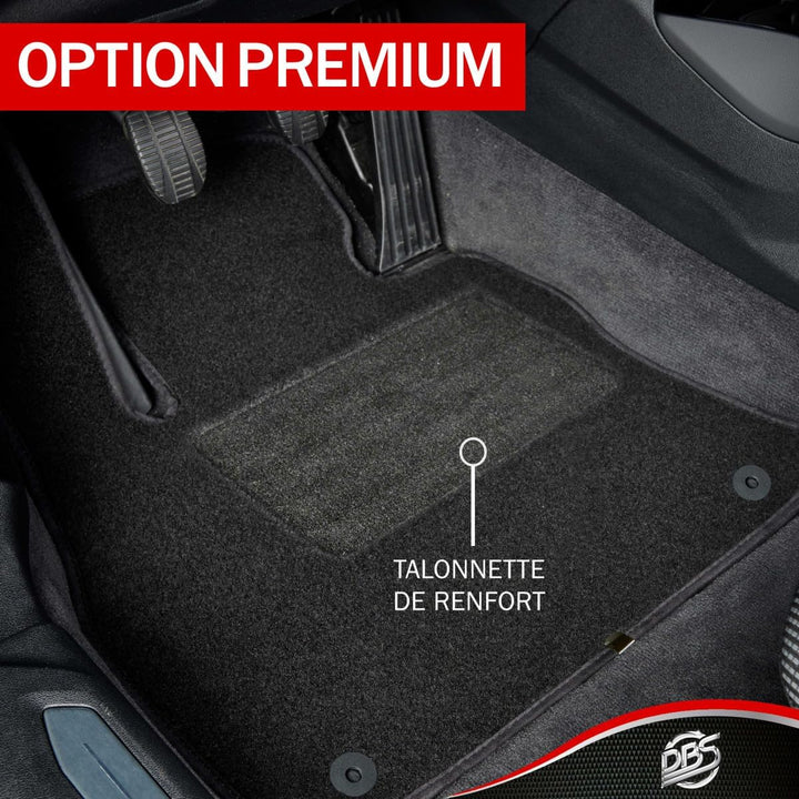 DBS Autofussmatte - nach Mass - 3-teilig - Anti Rutsch - schwarzer Nadelfilz 900g/m² - Velours Ferti