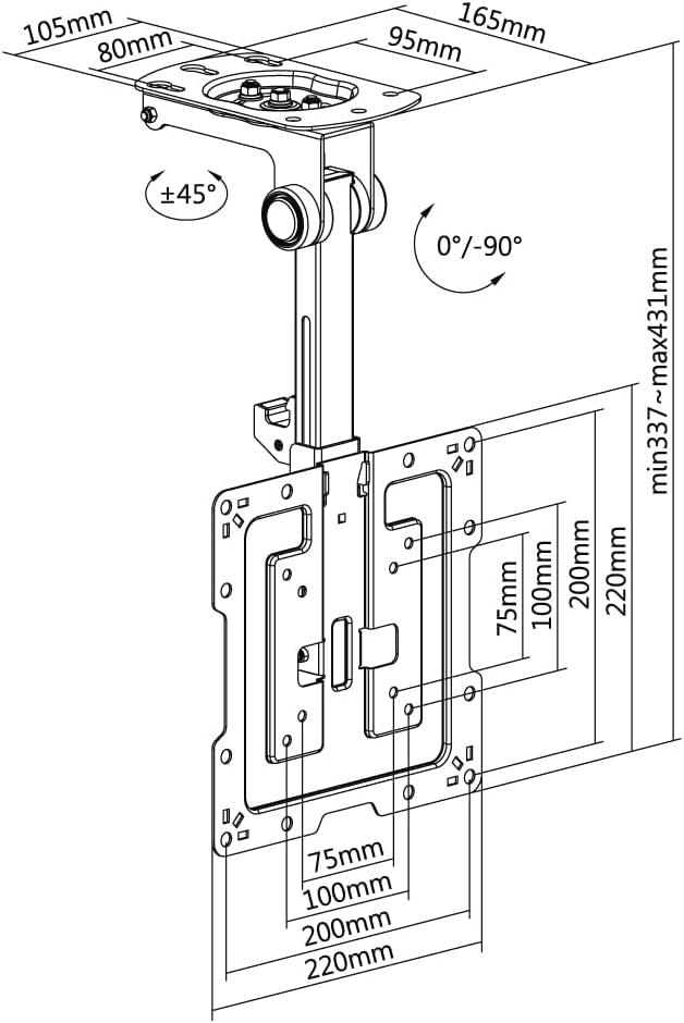 HALTERUNGSPROFI Premium TV Deckenhalterung, bis zu 105° neigbar für Dachschrägen, Höhe verstellbar,