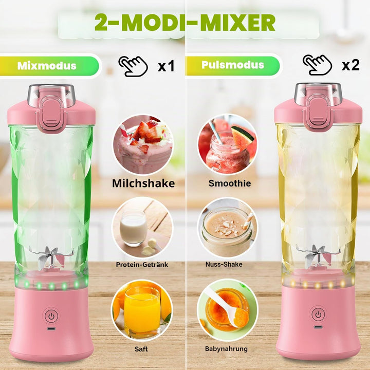 Tragbarer Mixer Smoothie Maker - 600ml Mini Standmixer to Go - 6 Klingen, Reisedeckel und Isolierte