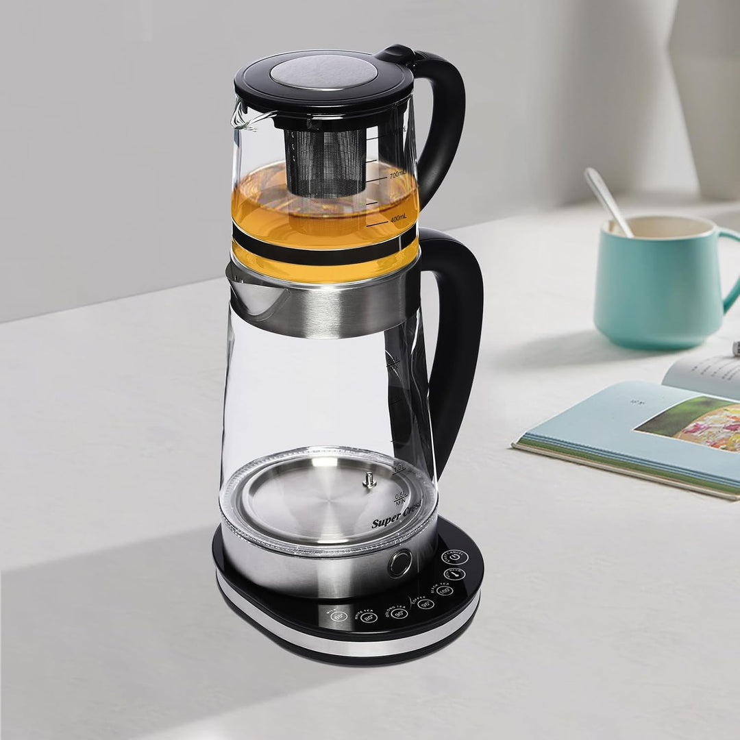 Elektrischer Wasserkocher, 2.5L Teekocher mit 1L Kleiner mit Temperatureinstellung und Edelstahlsieb