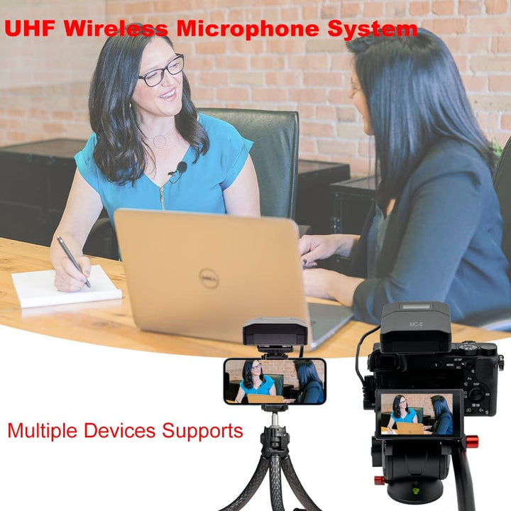 MC8 6-Kanal UHF Drahtloses Lavalier Mikrofon Kabellos Wireless Funk Kamera Mikrofon Kompatibel für D