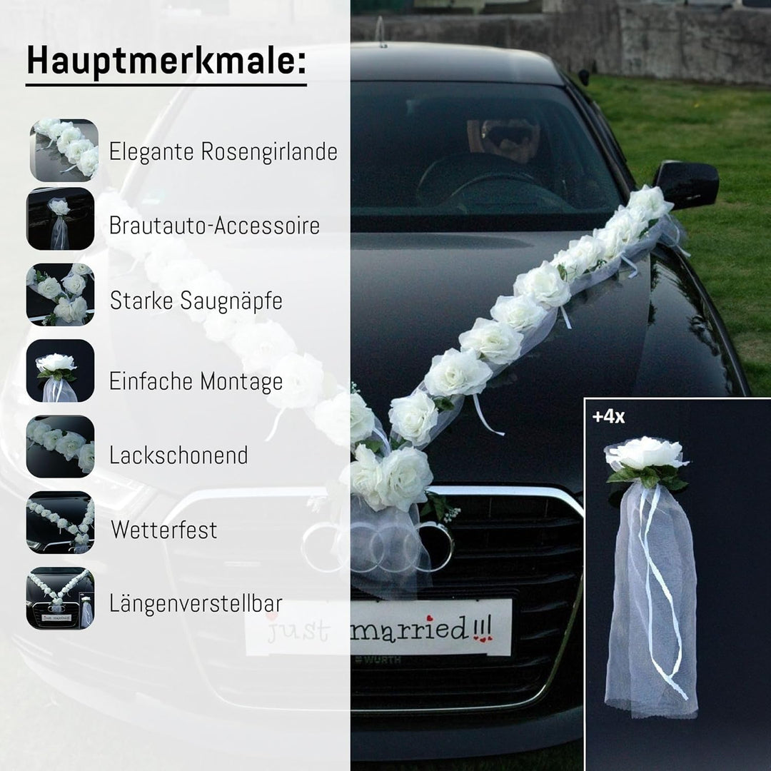 Rosen Girlande Braut Paar Rose Deko Dekoration Autoschmuck Hochzeit Car Auto Wedding ®Auto-schmuck D