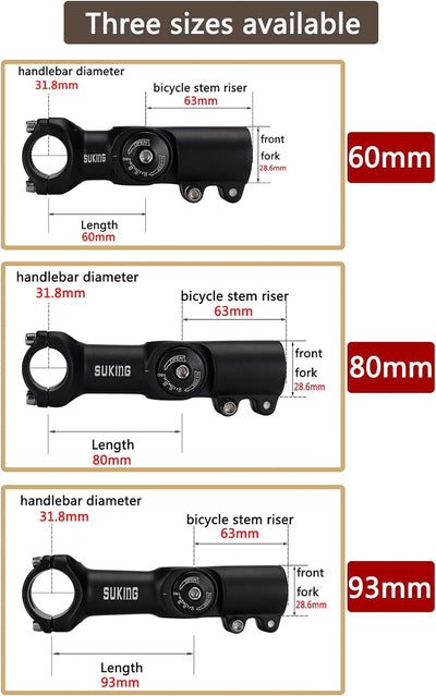 CYSKY Verstellbar Vorbau 31,8 60mm/80mm/93mm 0-90 Grad Verstellbar MTB Vorbau Lenker Vorbau Verstell