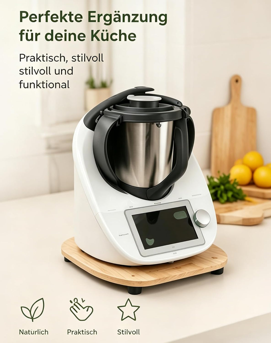 Gleitbrett für Thermomix TM7, Brett für Thermomix mit Rollen &amp; Gummifüssen, Schützt die Waage, Robus