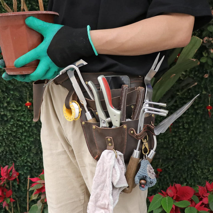 Tourbon Gartenwerkzeugtasche aus echtem Leder, verstellbare Taillen-Arbeitsgürteltasche für Elektrik