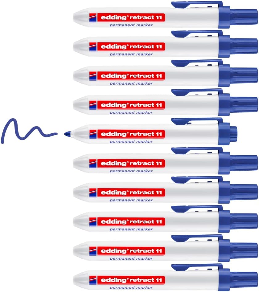 edding retract 11 Permanentmarker - blau - 10 Stifte - Rundspitze 1,5-3 mm - wasserfest, schnell-tro