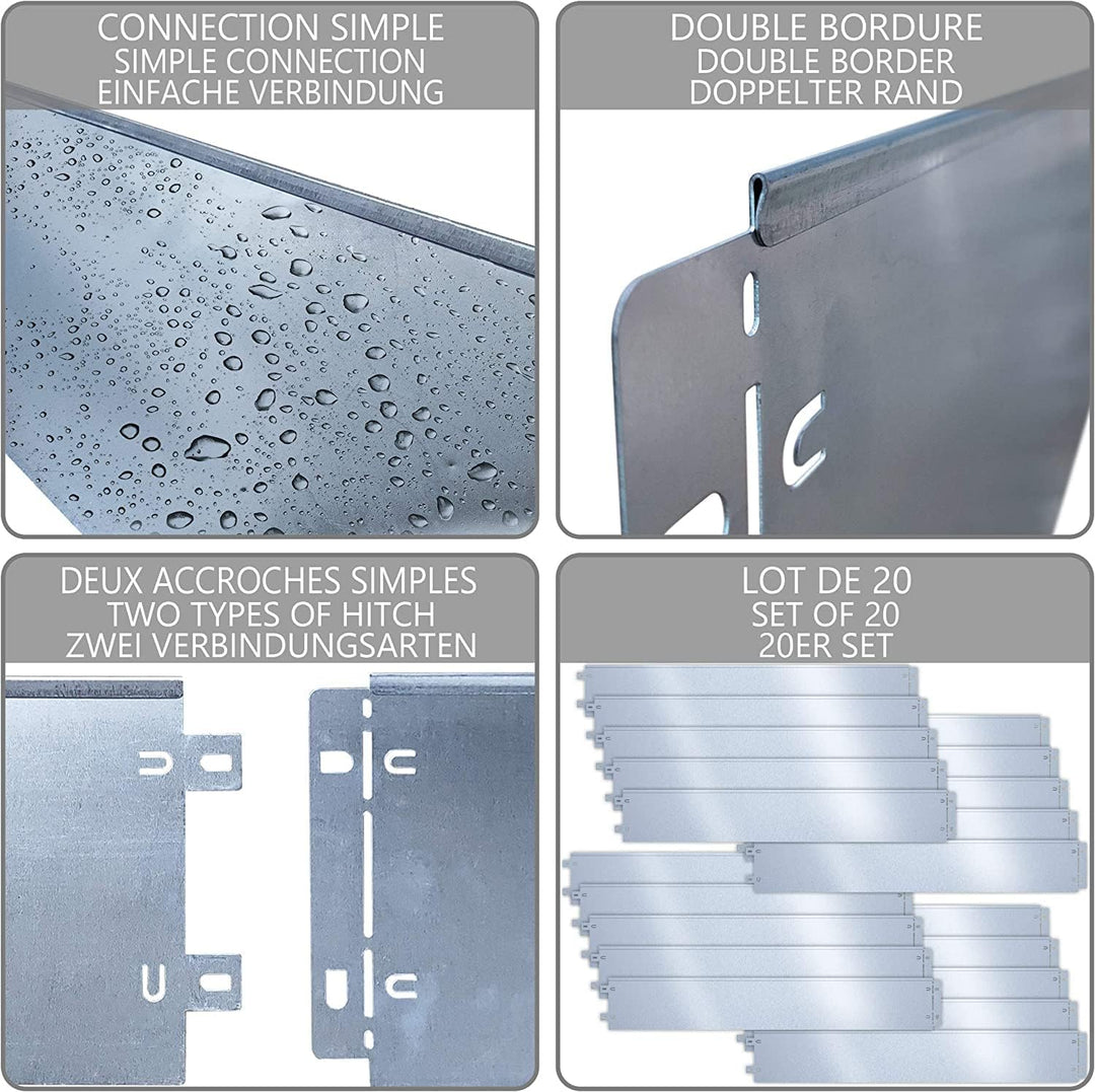 VOUNOT Rasenkante verzinkt Metall 20m, verzinkt Beeteinfassung Beetumrandung Mähkante, Länge 100cm H