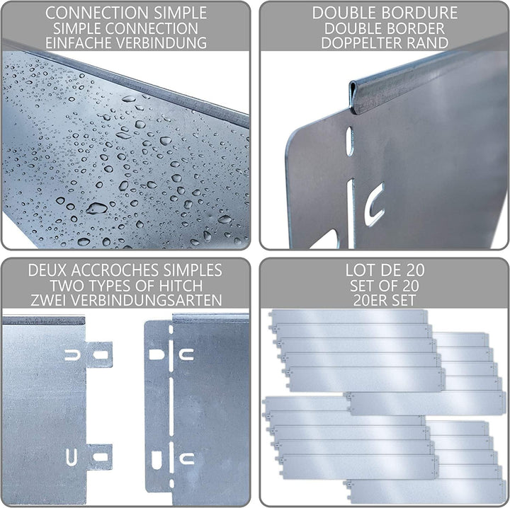 VOUNOT Rasenkante verzinkt Metall 20m, verzinkt Beeteinfassung Beetumrandung Mähkante, Länge 100cm H