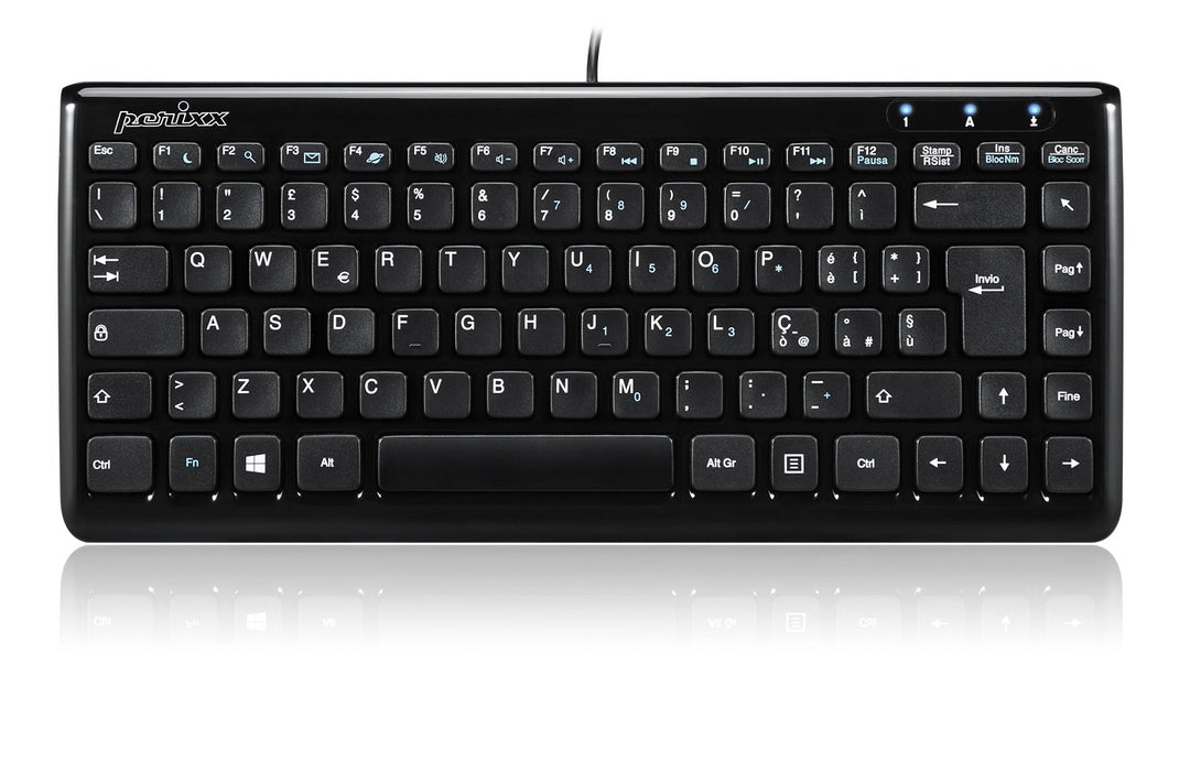 Perixx PERIBOARD-407 Mini-USB-Tastatur mit Kabel, Chiclet-Typ, ultradünn und tragbar, Schwarz, itali