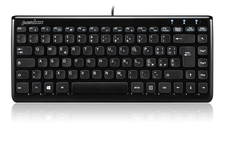 Perixx PERIBOARD-407 Mini-USB-Tastatur mit Kabel, Chiclet-Typ, ultradünn und tragbar, Schwarz, itali