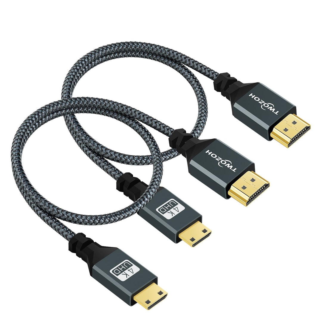 Twozoh Mini HDMI auf HDMI Kabel 2M 2 Stück, Nylon Geflochten HDMI auf Mini HDMI Unterstützt 3D/4K@60