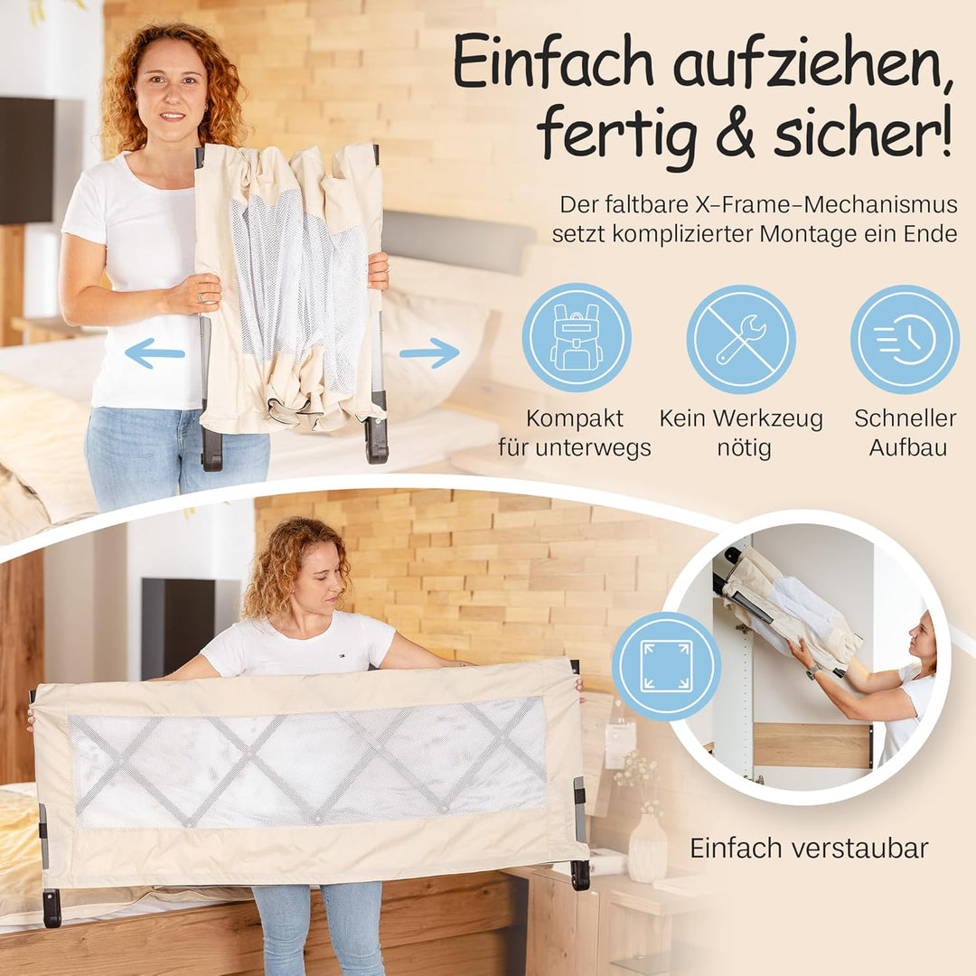 Rausfallschutz Bett Faltbar Kompaktes und Handliches Bettgitter für Reise, Übernachtungen, Hotels, b