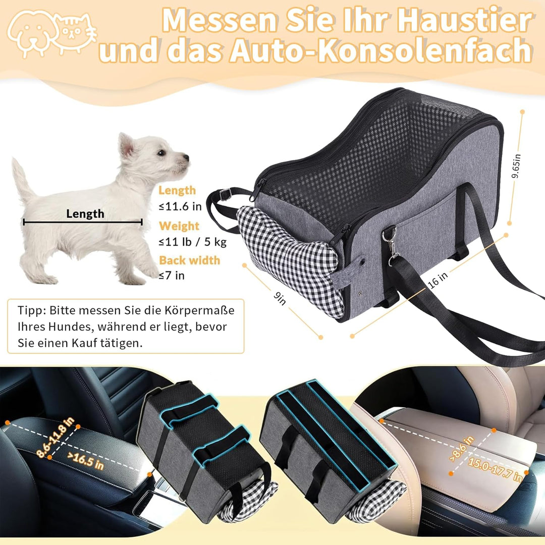 Hunde Autositz für Kleine Hunde & Katzen - Sicher auf Rücksitz, Beifahrersitz & Mittelkonsole mit Do