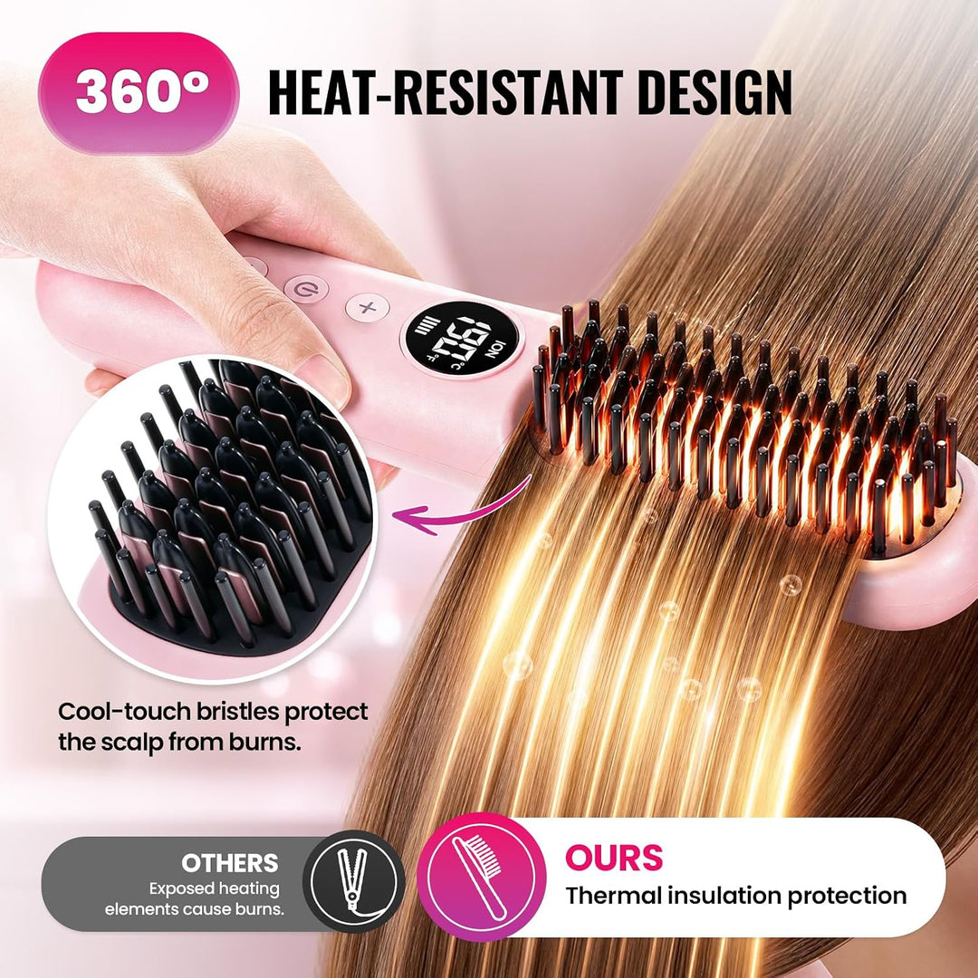 Stylingbürste für Kurze Haar, Kabellos Haarglätter Bürste, 10000mAh | Glättbürste Kabellos mit 10 Te
