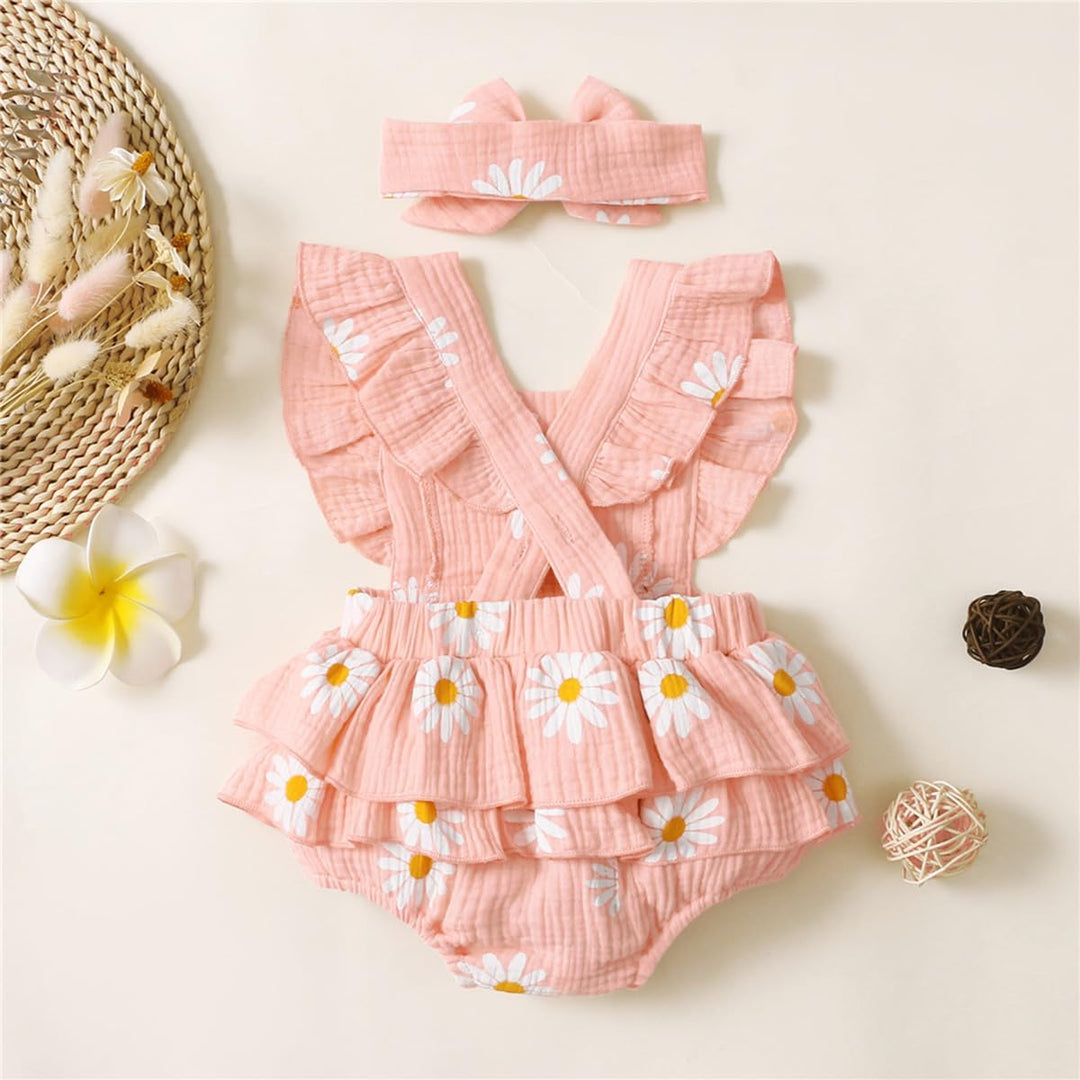 Neugeborenen Mädchen Kleidung Rüschenärmel Gänseblümchen Outfits Stirnband Basics für Neugeborene Ob