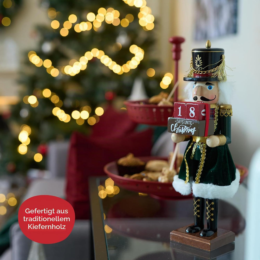 THE TWIDDLERS - Weihnachts-Countdown Nussknacker-Soldat aus Holz, 30cm / 12“ in festlichen Farben -