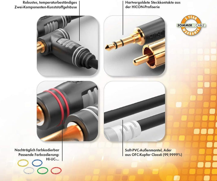 Sommer cable HBP-C2-0300 Audio Klinke/RCA Anschlusskabel [2x Cinch Stecker - 2x Cinch Stecker] 3 3m,