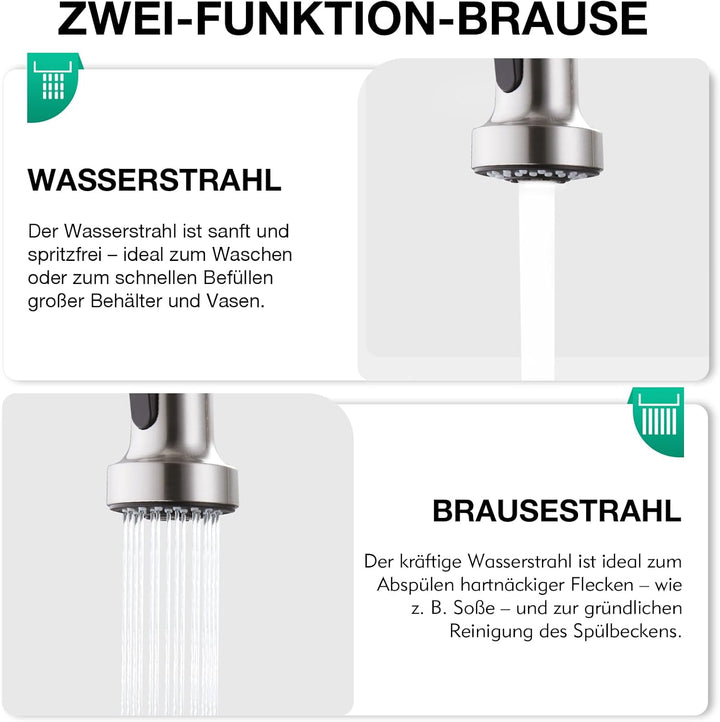 CREA 3 Wege Spiralfeder Küchenarmatur, Trinkwasserhahn Küche mit Brause ausziehbar, Wasserhahn Armat