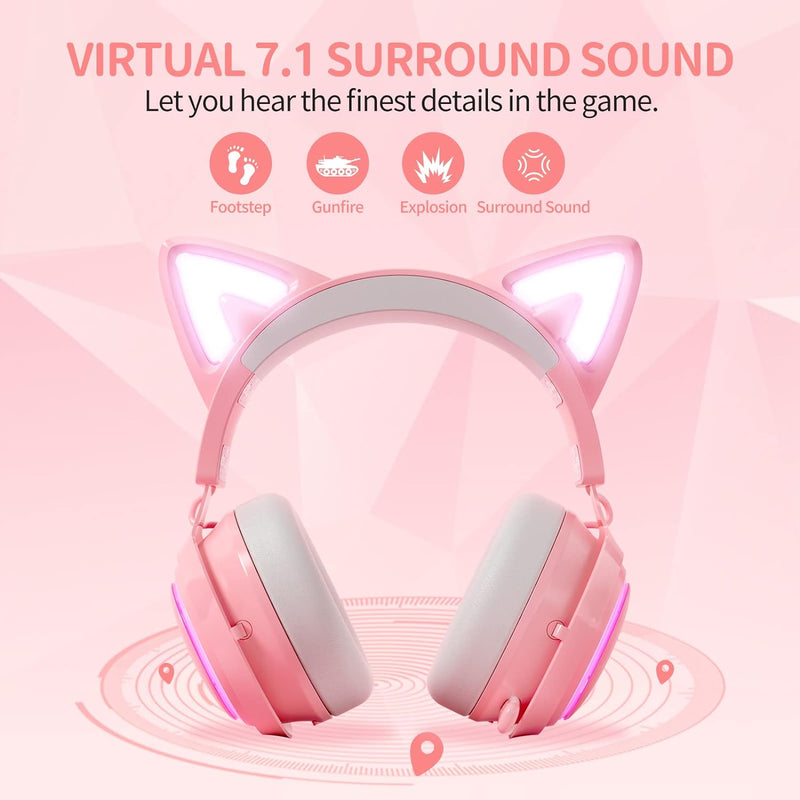 SOMIC Cat Ear Kopfhörer, 2.4GHz Wireless Gaming Headset für PS4/5, PC, Bluetooth Headset für Smartph