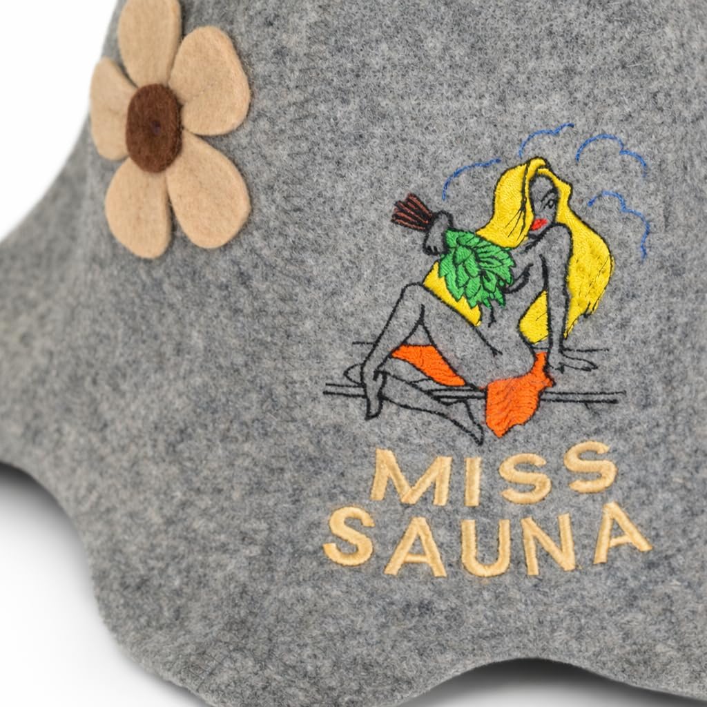 Saunahut für Damen und Herren aus Filz - Miss Sauna – Grau Saunahut für Herren und Damen aus 100Proz