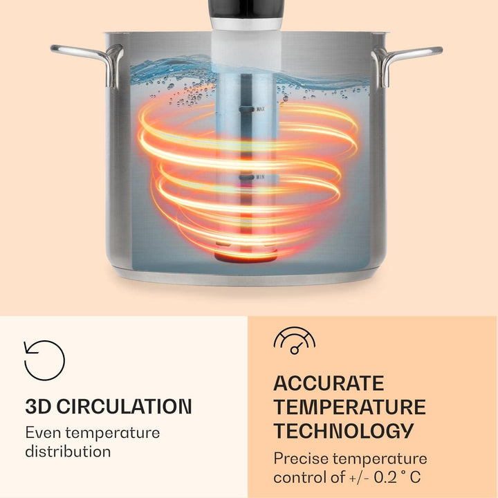 Klarstein Quickstick- Sous-Vide Garer, Präzisionskochtopf, Schongarer, 1300 Watt, Timerfunktion, 3D