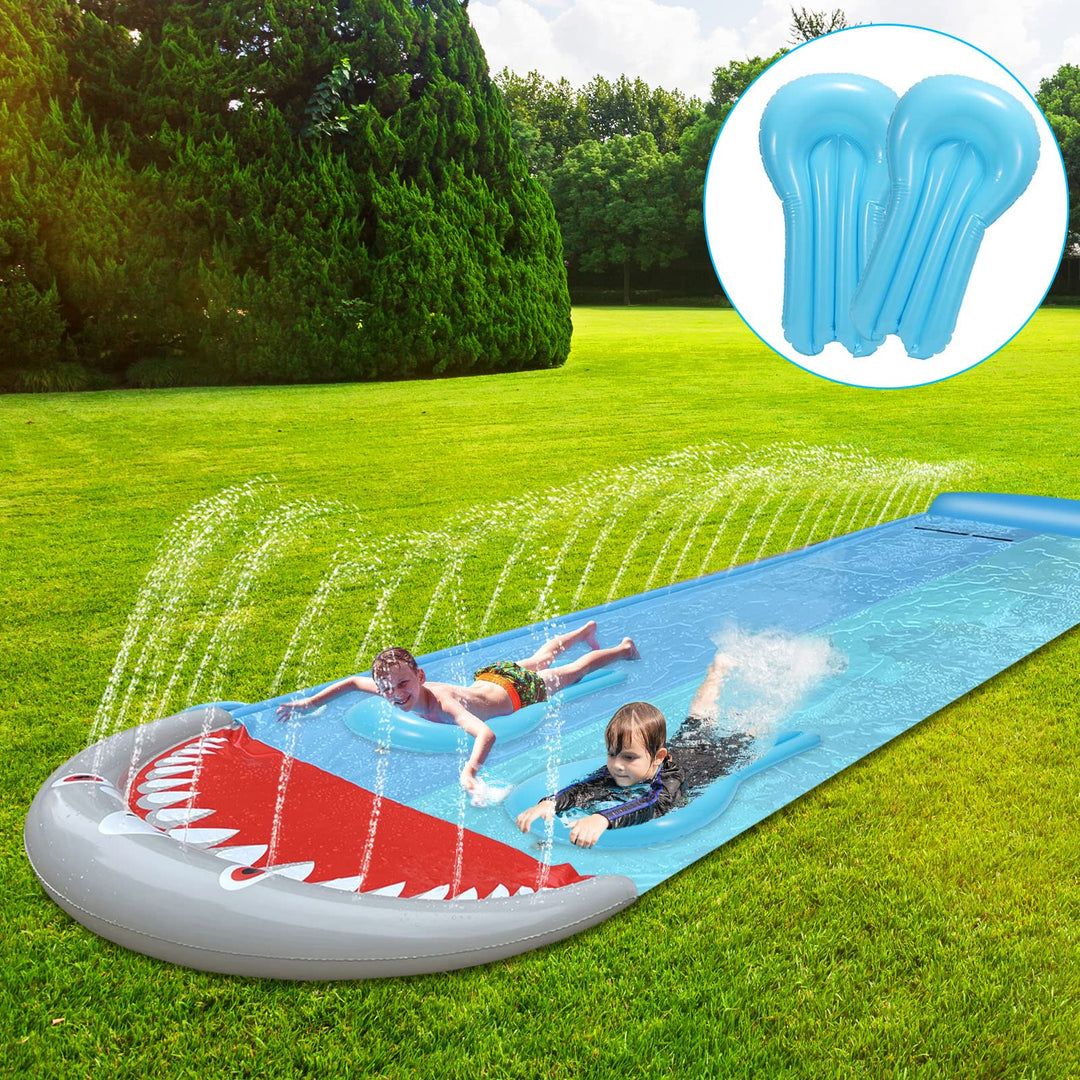 550x145cm Wasserrutsche, Doppel Wasser Rutsche, Wasserspielzeug Wassermatte mit 2 Bodyboards, Sommer