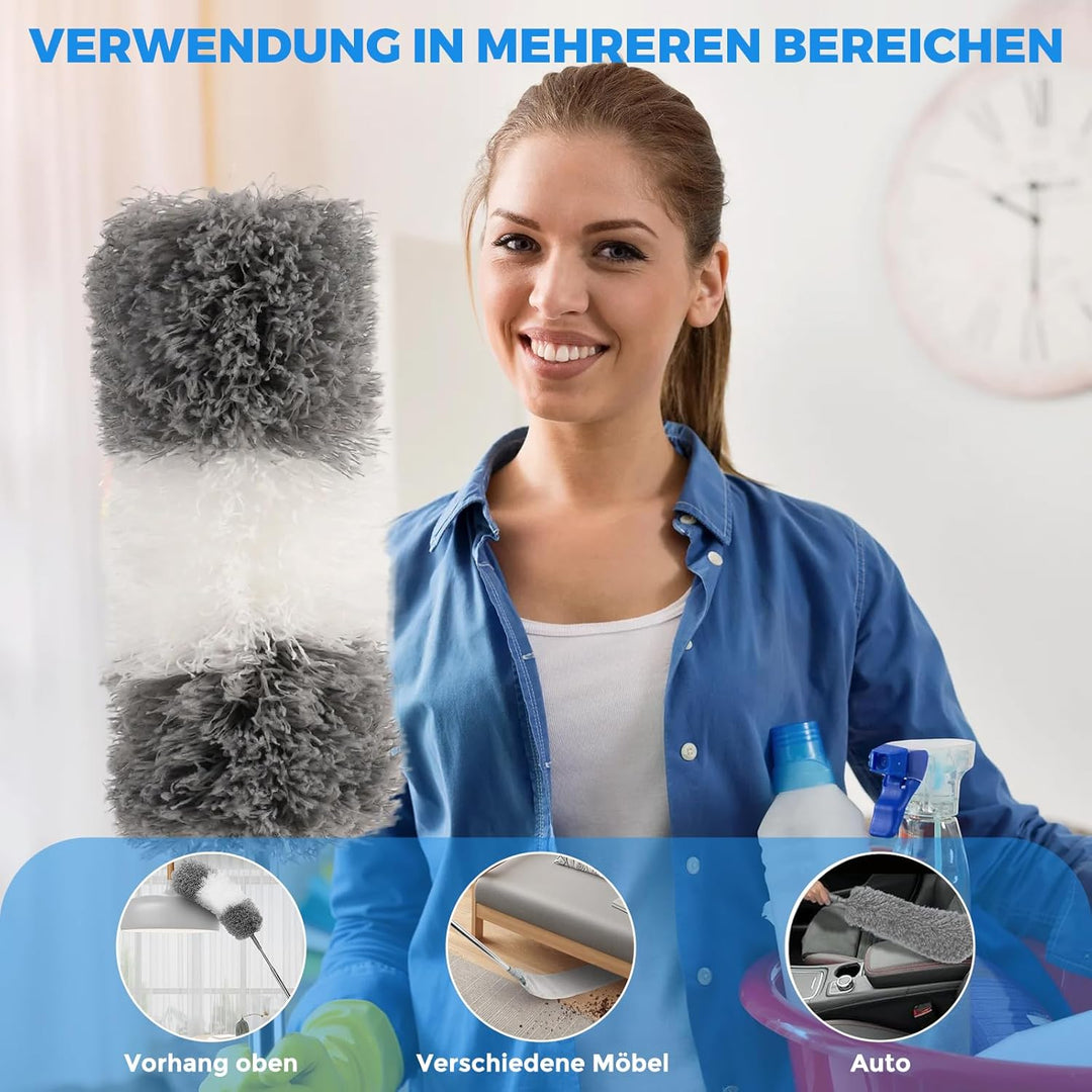 7 Stück Teleskop, Wolfskopf Maximale Länge 256cm, Waschbarer Mikrofaser-Staubwedel, Teleskop-Staubwe