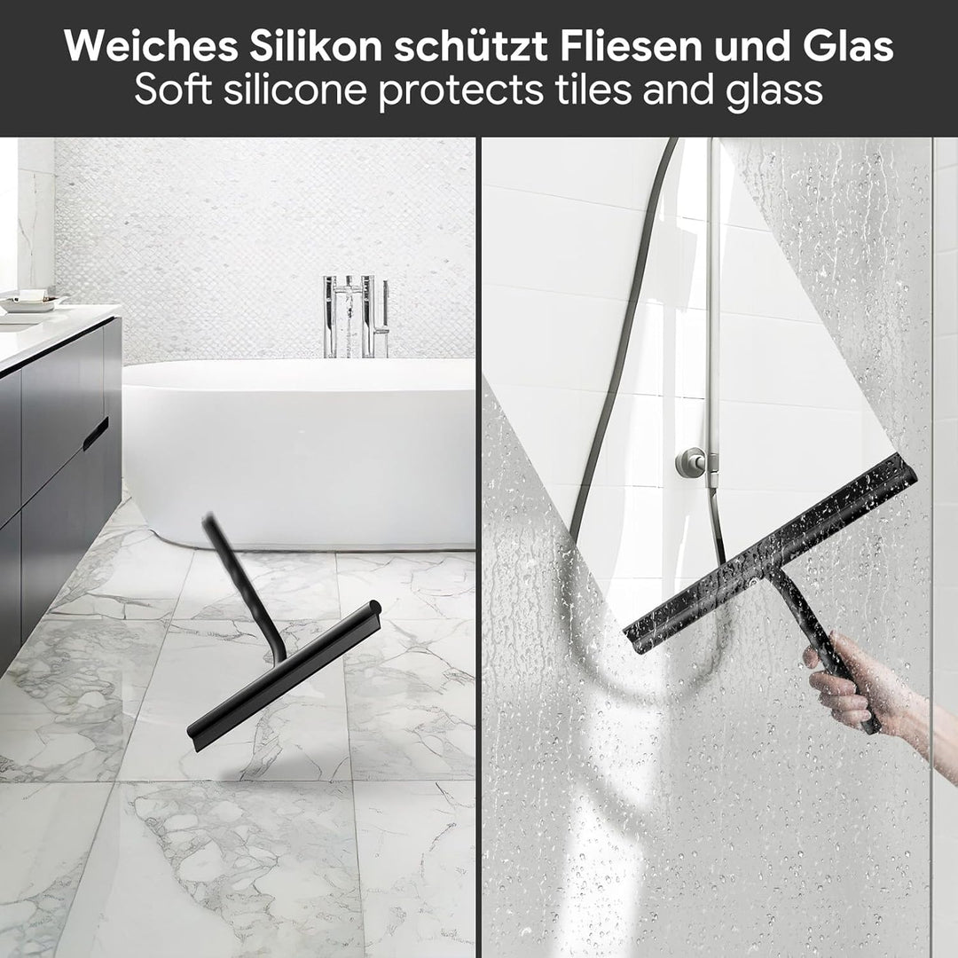 ecooe Silikon Duschabzieher 33cm Schwarz, Abzieher Dusche mit Halter, ohne Bohren Duschabzieher, Fen