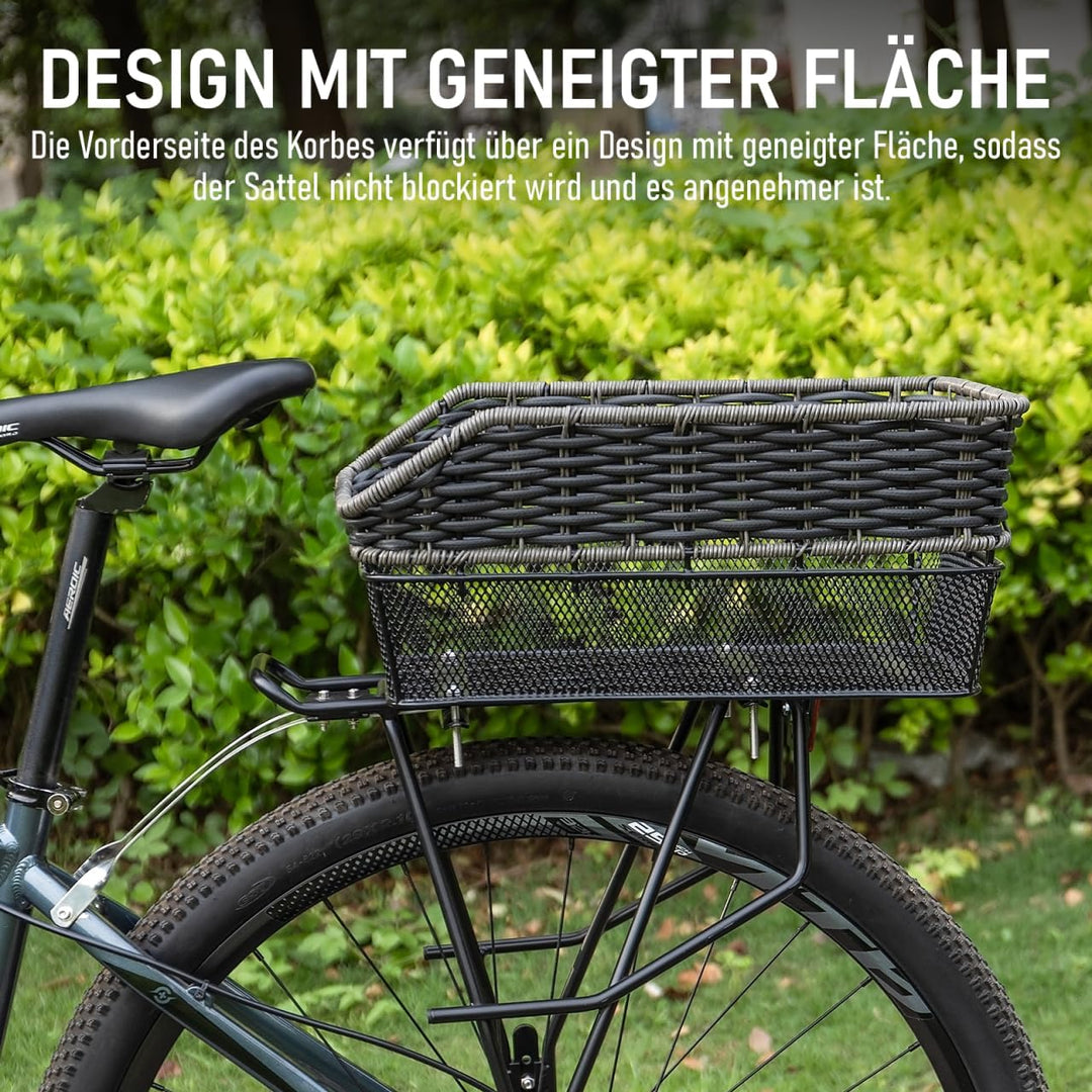 Fahrradkorb Hinten gross,25L Weave fahrradkörbe mitTragkraft bis 20 kg, Sockel aus Metall Schultasch