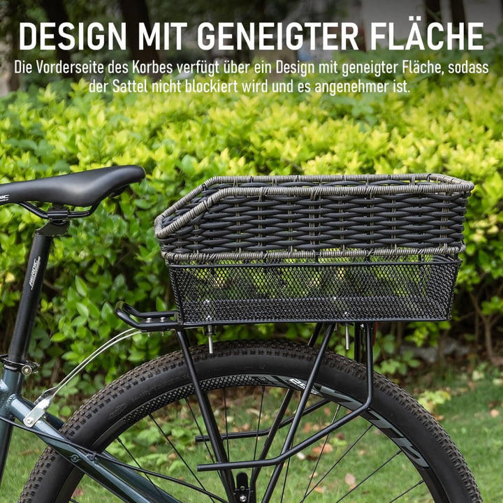 Fahrradkorb Hinten gross,25L Weave fahrradkörbe mitTragkraft bis 20 kg, Sockel aus Metall Schultasch