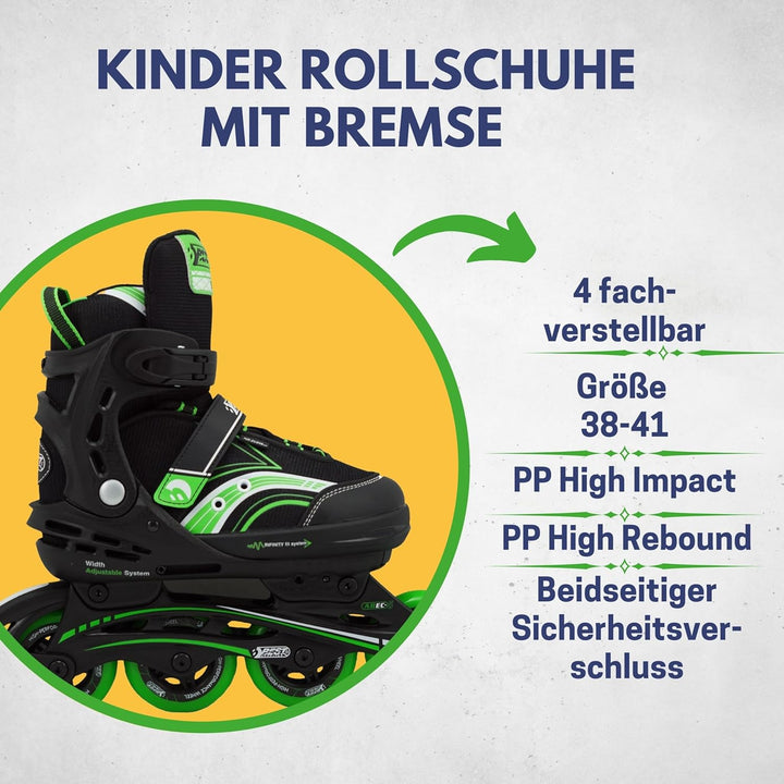 Best Sporting Inline Skates Kinder Unisex I Inliner für Kinder in Schwarz-Türkis I Klettverschluss I