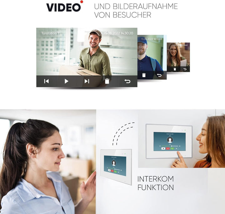 Balter EVO-HD Video Türsprechanlage, Video Türklingel mit Kamera, 1 Familienhaus Klingel, 2X 7 Zoll