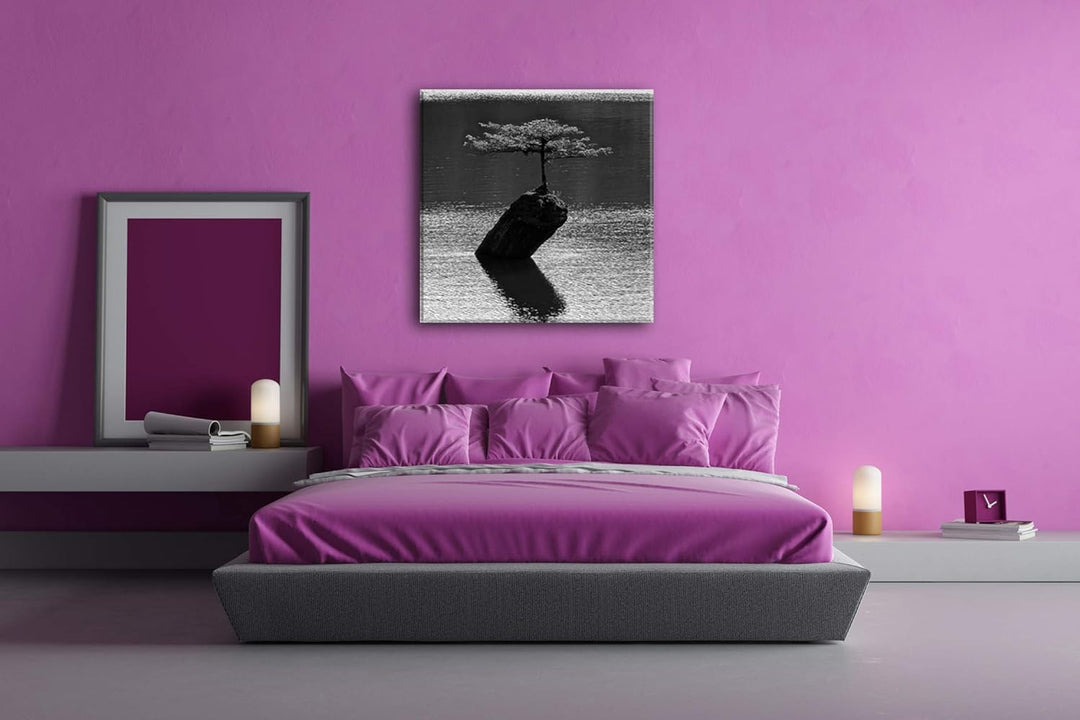 deyoli beeindruckender Baum Mitten im Wasser Format: 60x60 Effekt: Schwarz&Weiss als Leinwandbild, M