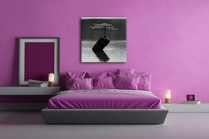 deyoli beeindruckender Baum Mitten im Wasser Format: 60x60 Effekt: Schwarz&Weiss als Leinwandbild, M