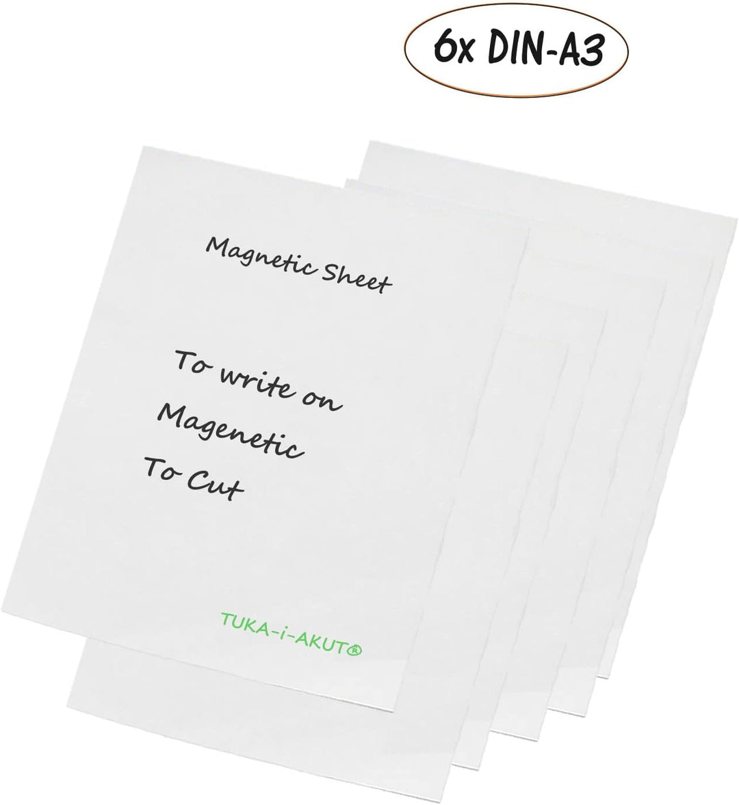 TUKA-i-AKUT 6x A3 Magnetfolie zum Beschriften und Zuschneiden, Flexibel Magnet Tafelfolie Magnetplät