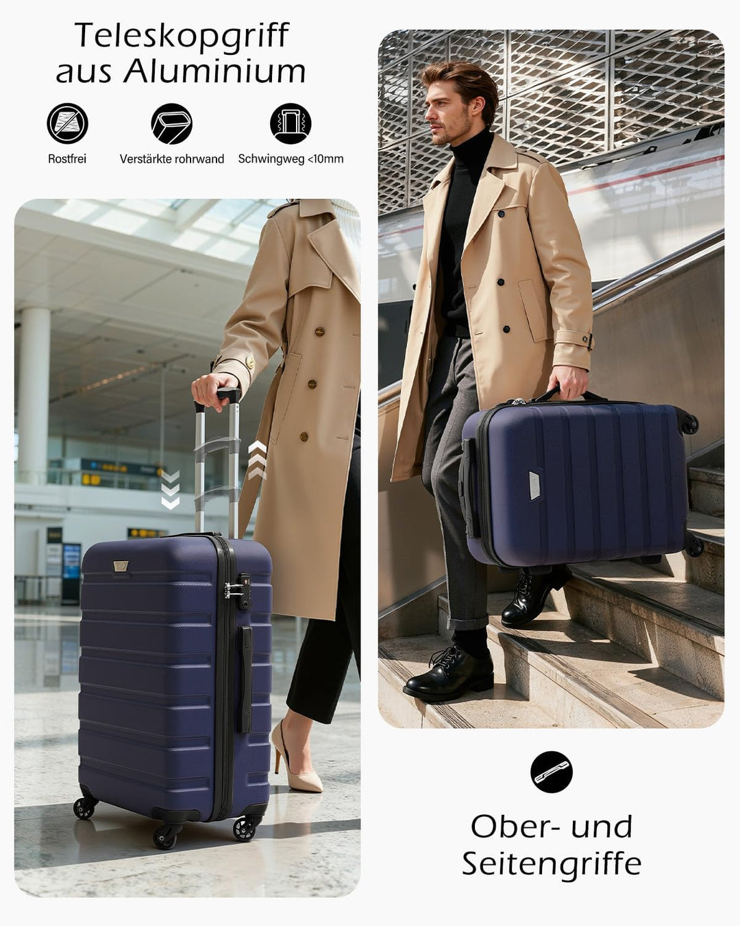 COOLIFE Koffer Gross 77cm XL, PC+ABS, Rollkoffer mit 360° Spinner Räder | TSA Zahlenschloss, Leicht