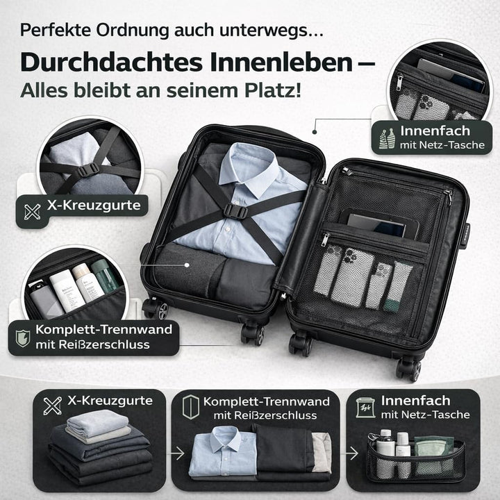 POSH Koffer mittelgross aus ABS - Leichter Hartschalen Trolley 65x45x25 cm - Reisekoffer 62L mit Zah