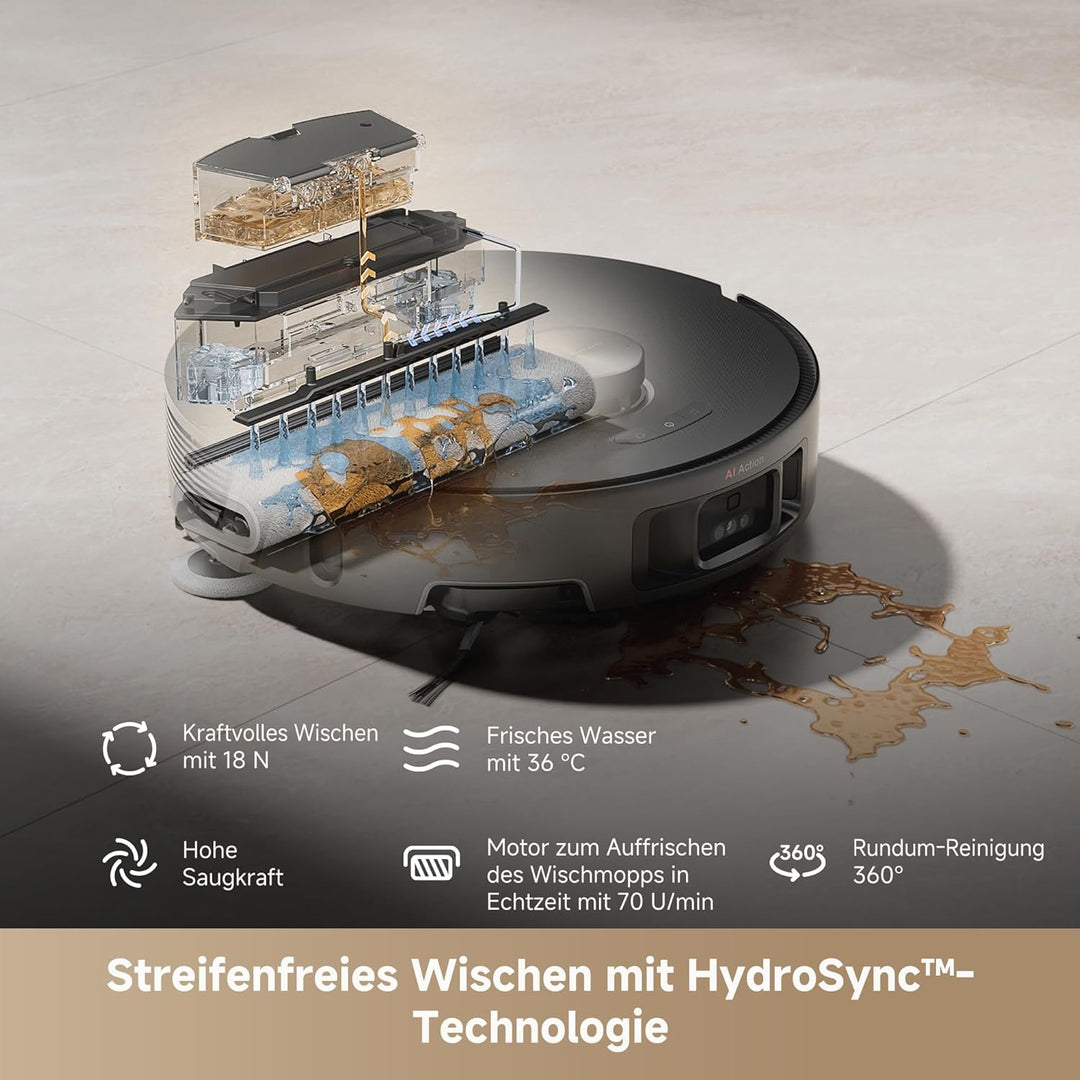 Mova Z50 Ultra saugroboter mit wischfunktion mit 19,000 Pa, 18N Abwärtsdruck, Lift-Mopp & Bürste, Tr