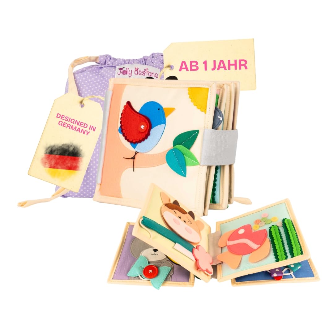Jolly Designs 6-seitiges Mini Quiet Book Magischer Vogel - Montessori Lernspielzeug Aus Hochwertigem