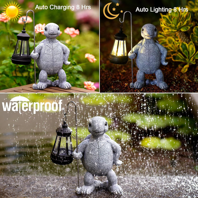 Yeomoo Schildkröte Gartenfiguren mit Solarlampen Gartendeko für Draussen - Schildkröt Deko Garten Zi