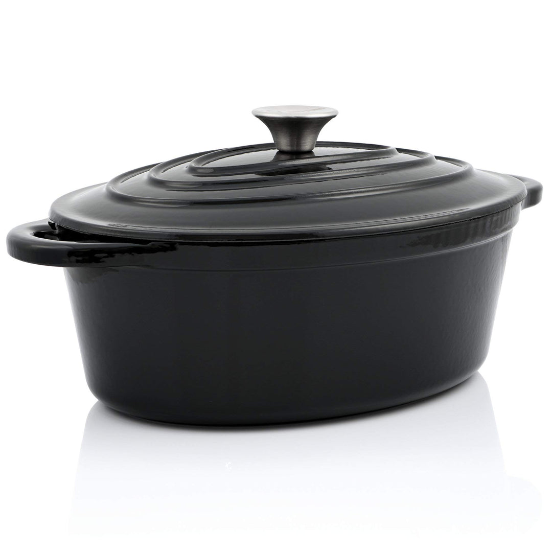 BBQ-Toro Gusseisen Cocotte | 4,3 Liter | schwarz, oval | Emaillierter Gusseisen Bräter mit Deckel |