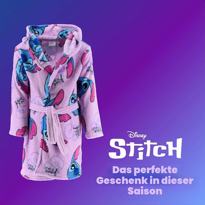 Disney Stitch Mädchen Bademantel, Kinder Hausmantel, Weicher Fleece Morgenmantel, Grössen 6 bis 12 J