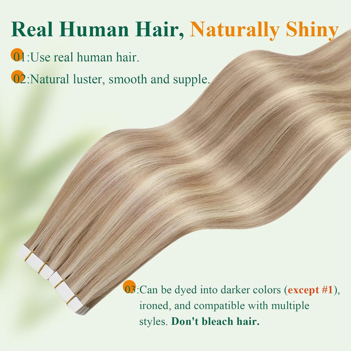 Easyouth Remy Tape in Extensions Echthaar Adhesive on Haar Farbe Honigblond Mix Gelbblond 16 Zoll 40