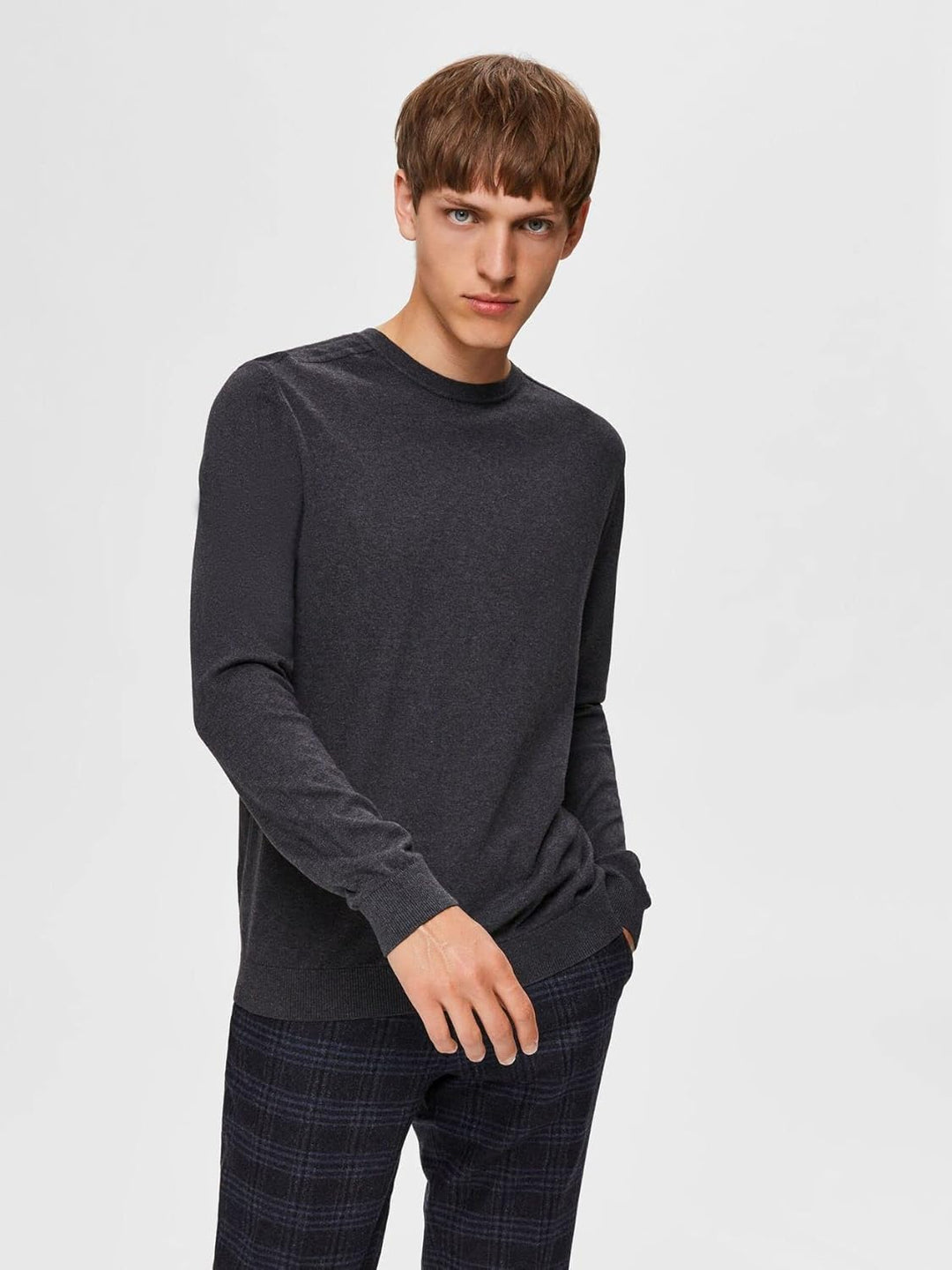 Selected Homme Male Strickpullover Langarm, Antracit/Detail:melange