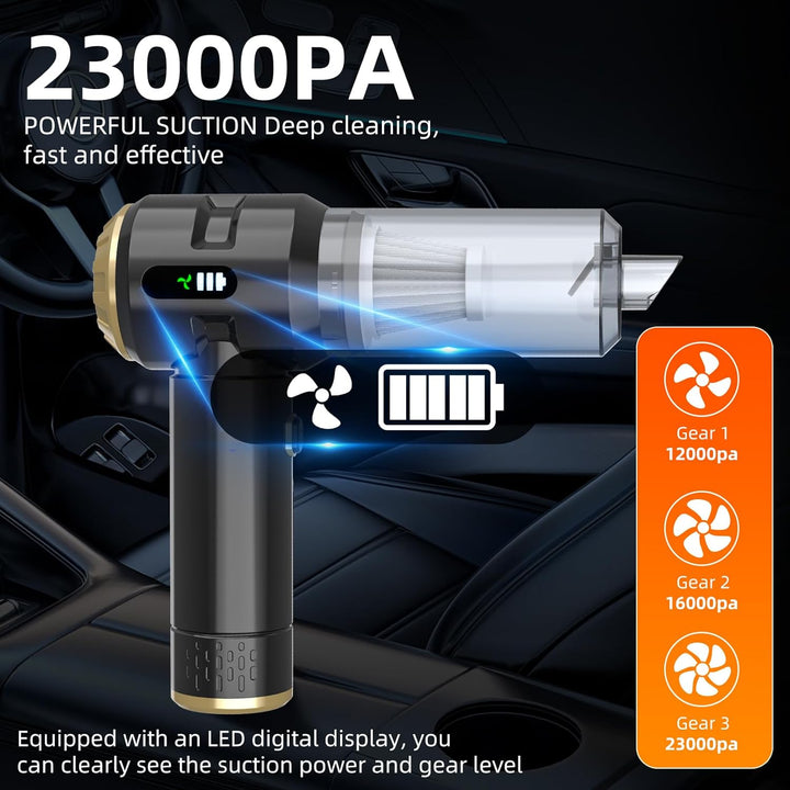 Handstaubsauger, leistungsstarker kabelloser Autostaubsauger mit 23000 Pa, 3-stufiger bürstenloser M