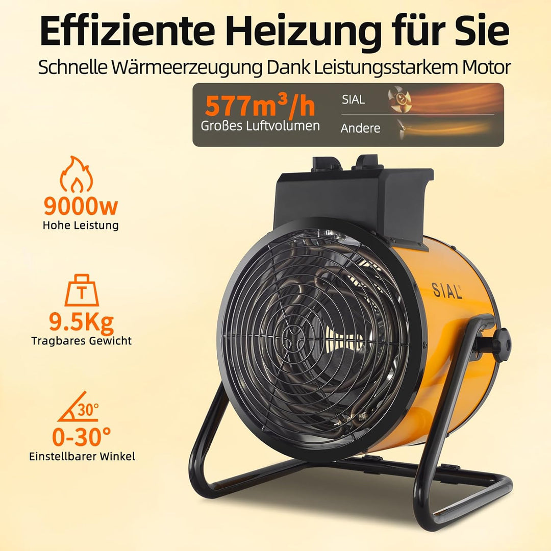 SIAL Industriell Heizlüfter 9000W, 400V - Elektrische Heizung - Heizstrahler Bauheizer - Heizgebläse