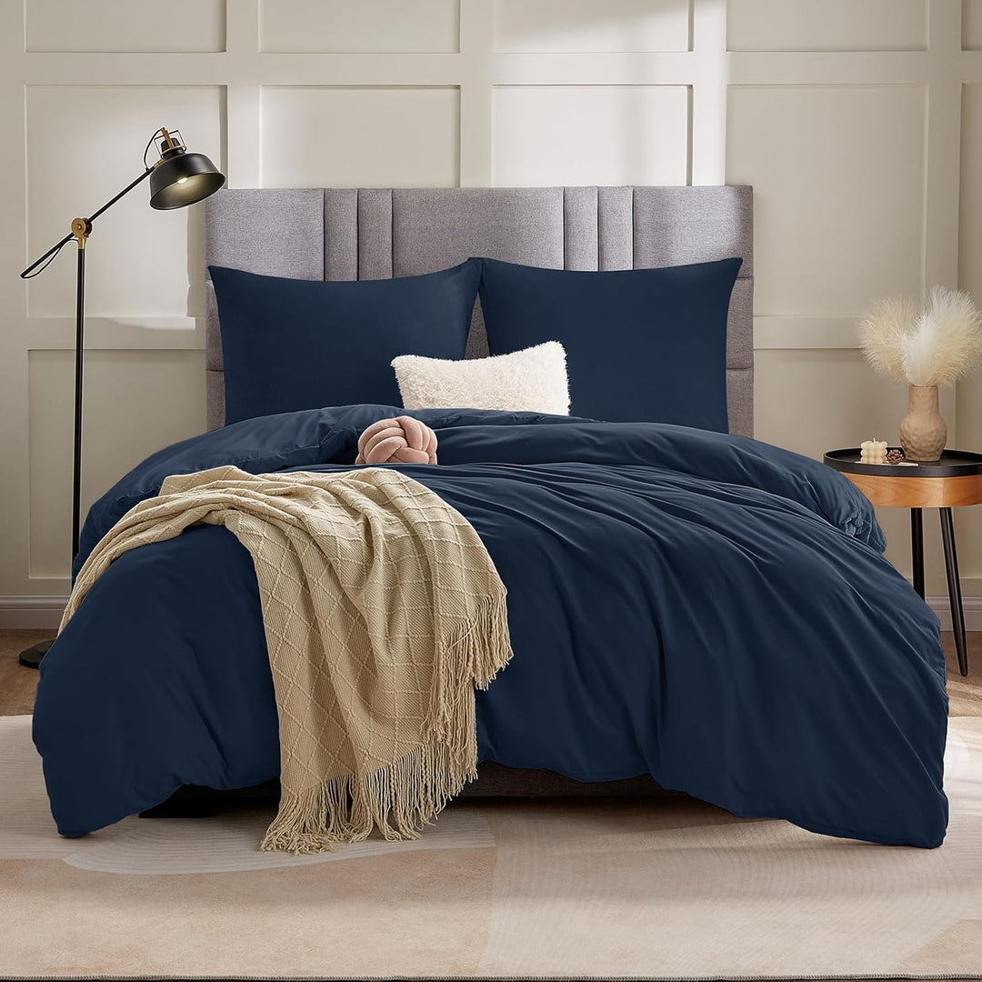 WAVVE Bettwäsche 220x240 3 teilig Blau - Bettbezug 240x220 Set mit 2 Kissenbezüge 65x65 cm, Bettwäsc